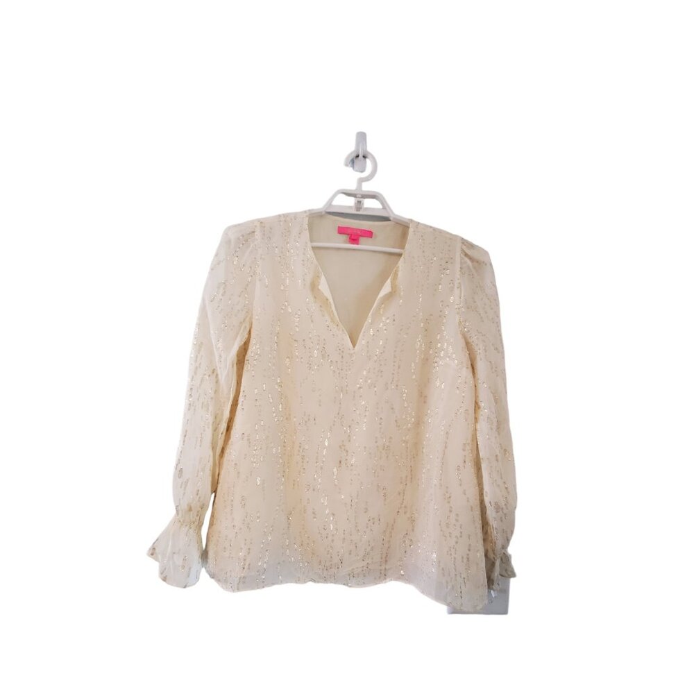 Lilly Pulitzer Miriam top womens size M  Coconut Fish Clip chiffon 92% s…